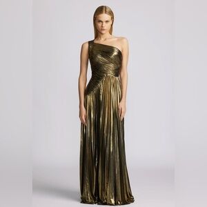 Zac Posen Metallic Gold One-Shoulder Chiffon Gown